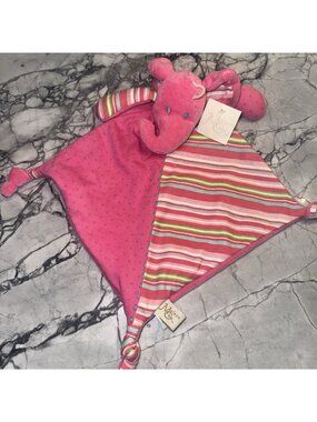 Maison Chic Pink Striped Elephant Security Blanket Knotted Corners Lovey NEW